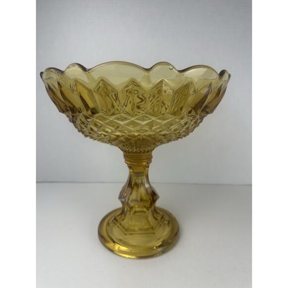 EAPG Adams Glass Thousand Eye Aka Three Knob Amber Compote 10” X 10” - Picture 1 of 6